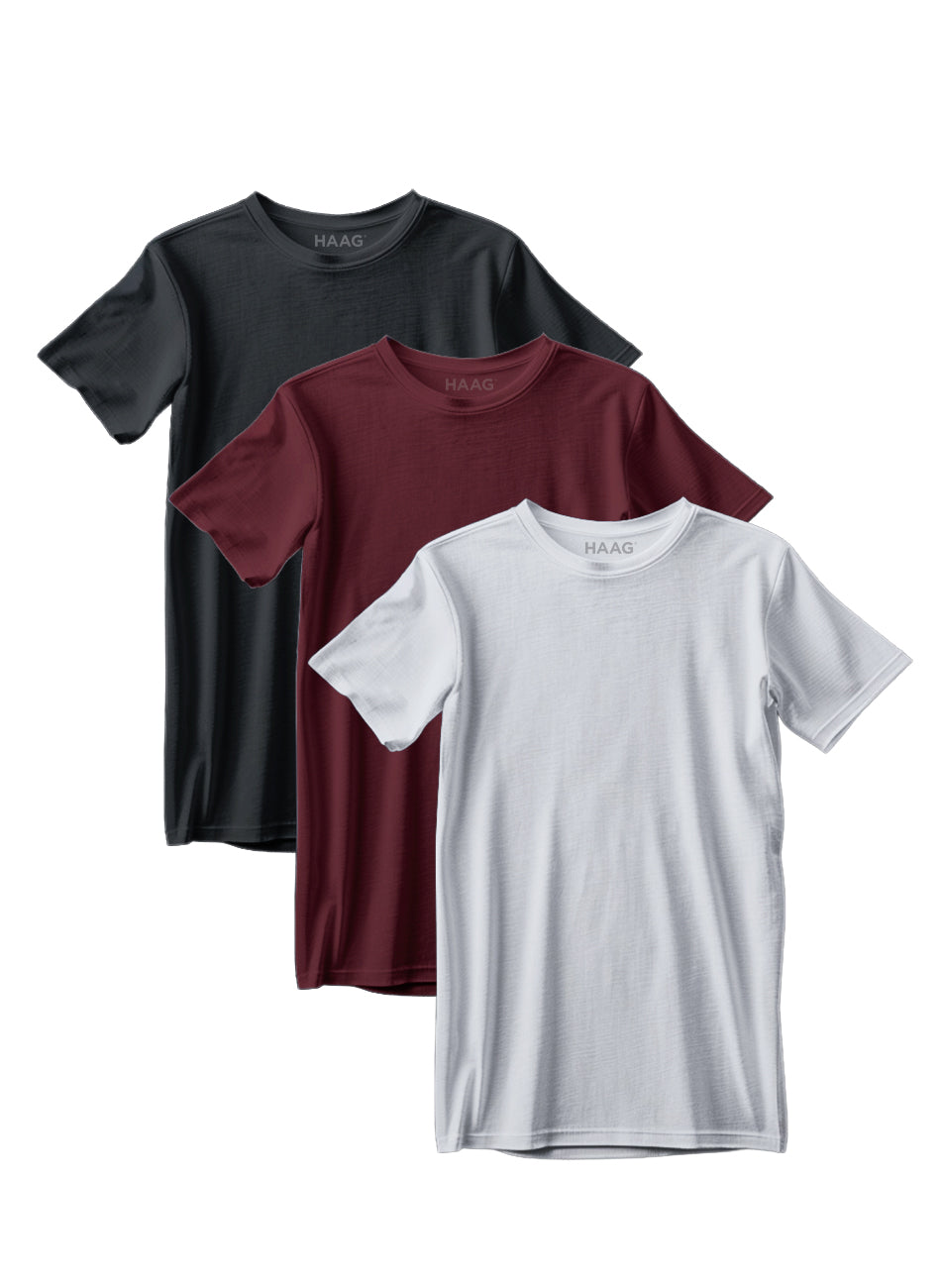 Kit 3 - Camiseta Algodão Egípcio - Branca/Preta/Vinho