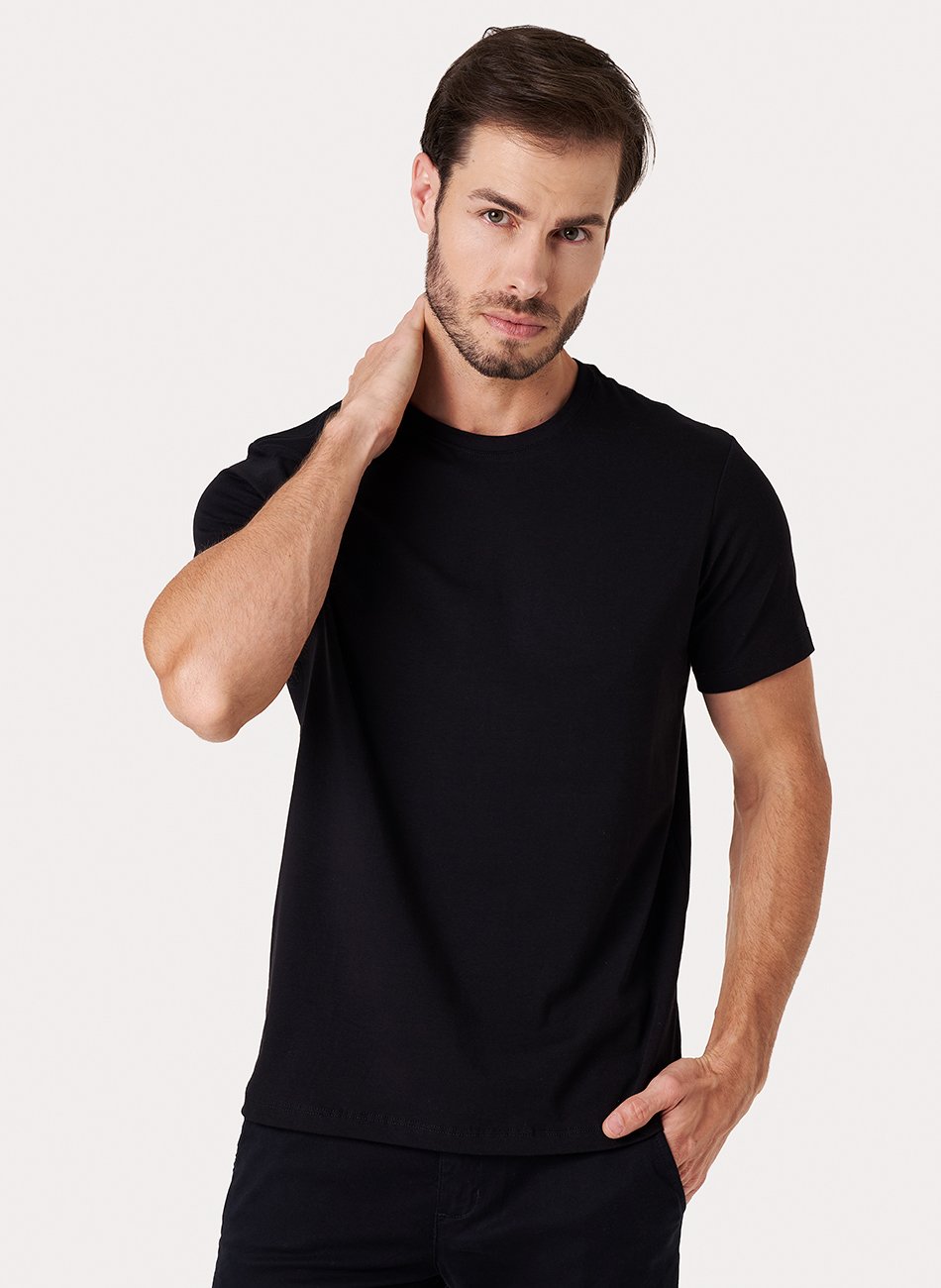 Kit 3 - Camiseta Algodão Egípcio - Branca/Preta/Preta